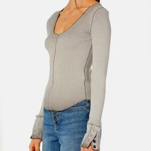 We the Free Dark Side Distressed Ombre Scoop Neck Thermal Top size Small